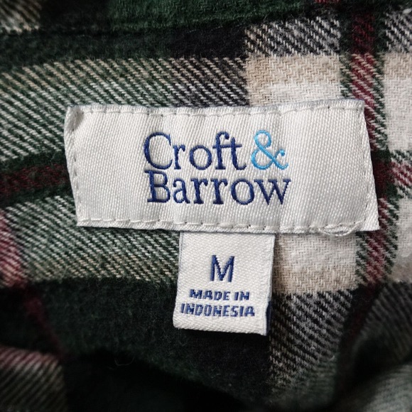 CROFT AND BARROW GREEN PLAID LONG SLEEVE FLANNEL BUTTON DOWN SHIRT MENS SZ M - Picture 5 of 5